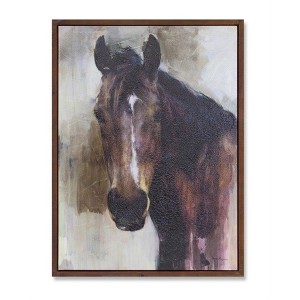 Wood Framed Horse Canvas Wall Art Rustic Equestrian Portrait Brown Beige White 31.5 Inch Vertical By Melrose - 1 of 3