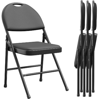 Padded Folding Chairs, PU Leather Upholstered, Soft Cushioned High Back, Metal Frame, Portable for Office, Party, Dining