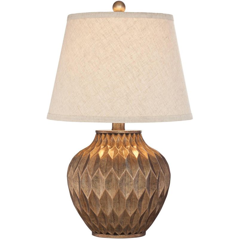 360 Lighting Accent Urn Table Lamp with USB Charging Port 22" High Warm Bronze Drum Shade for Living Room Desk Bedroom House, 1 of 9