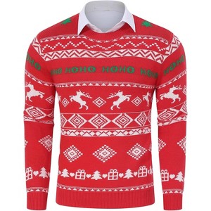Men's Christmas Sweaters Ugly Xmas Pullover Reindeer Snowflake Knitted Round Neck Jumpers - 1 of 4