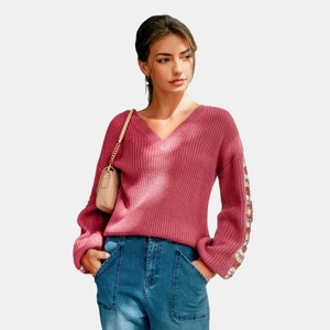 Women's Elegant Crochet Sleeve Knit Sweater - Cupshe - 1 of 4