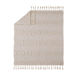 50"x60" Hypnotic Throw Blanket Taupe - Jungalow by Justina Blakeney: Geometric, Woven, Cozy Tassels - 1 of 4