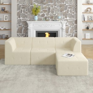 97.25" Modern Minimalist Corduroy L-Shape Modular Sectional Sofa, No Assembly Needed, 4-piece Free Combination Sofa - 1 of 4