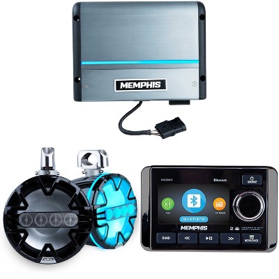 Memphis Audio MXAZ24MC Bluetooth Media Center with MM600.2V 2-Channel Marine Amplifier and MM105TB 10" Tower Speakers