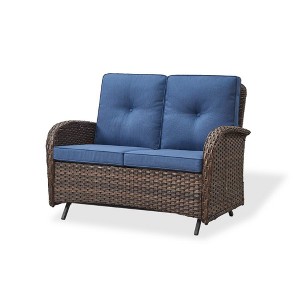 POCASSY 49.5" Wide Outdoor Glider Loveseat, All Weather Brown Wicker Rattan Patio Loveseat Glider for Porch Deck Garden - 1 of 4