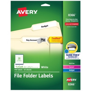 Avery File Folder Labels with TrueBlock Technology, Permanent Adhesive, 2/3" x 3-7/16", Laser/Inkjet, 750 Labels (8366) - 1 of 4
