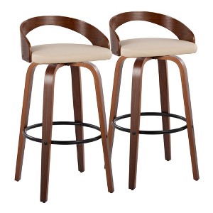 30" Mid-Century Modern Fixed-Height Swivel Barstool with Wood Base, Set of 2 - 1 of 4