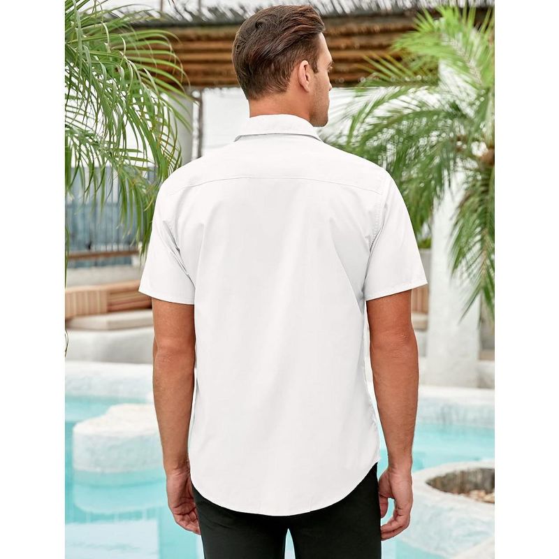 Men's Cotton Linen Shirt Short Sleeve Cuban Guayabera Casual Summer Beach Button Down Shirts with Pocket, 4 of 7