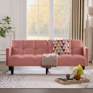 Okak Modern Wooden Soft Velvet Tufted Convertible Futon Sofa for Living Room Bedroom,Folding Sleeper Sofa with Comfy Backrest & Armrest - 1 of 4