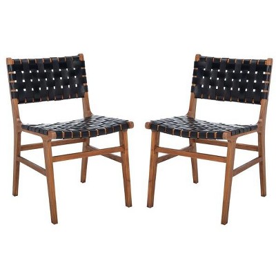 Taika Black Woven Leather and Natural Wood Dining Chair Set