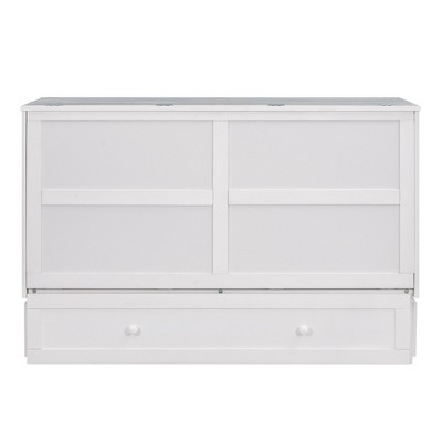 TiramisuBest Queen Size Mobile Murphy Bed with Drawer and Little Shelves on Each Side - White Pine Design