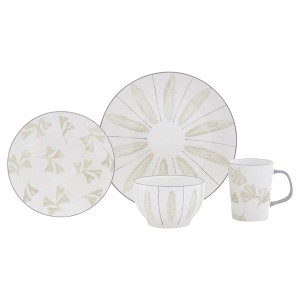 Baum Bros. 16pc Stoneware Canopy Dinnerware Set Cream: Floral Botanical Dish Set, Service for 4, Dishwasher-Safe - 1 of 4