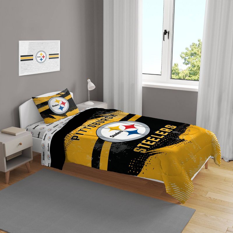NFL Pittsburgh Steelers Slanted Stripe Twin Bed in a Bag Set - 4pc, 1 of 4