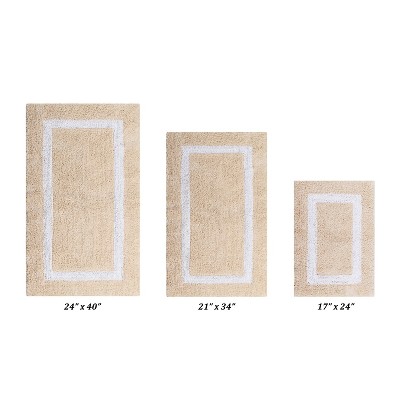 Hotel Bath Rug 100% Premium Cotton Tufted Weave Two Tone Reversible 3 Piece Bathroom Rug Set, Super Soft & Water Absorbent, Machine Washable Bathmat