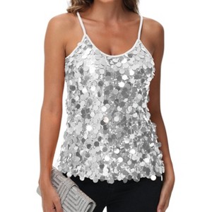Anna-Kaci Women's Sequin Spaghetti Strap Tank Top with Iridescent Disc Accents - 1 of 4