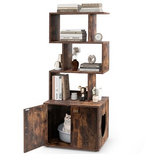 Tangkula 56" Tall 2-in-1 Hidden Cat Washroom Furniture w/3 Open Shelves Side Entry Doors - 1 of 4