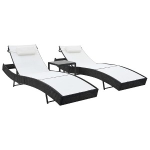 vidaXL Sun Loungers 2 pcs with Table Poly Rattan and Textilene Black - 1 of 4