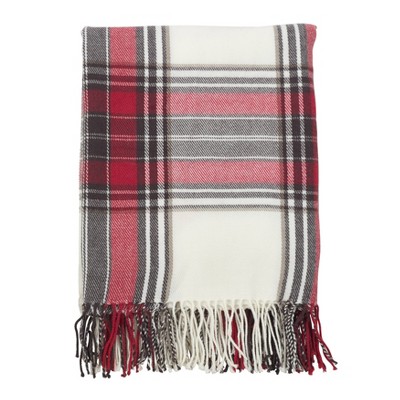 50"x60" Classic Plaid Fringe Throw Blanket Red/White - Saro Lifestyle: Lightweight, Soft, Year-Round Comfort