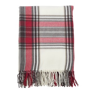 50"x60" Classic Plaid Fringe Throw Blanket Red/White - Saro Lifestyle: Lightweight, Soft, Year-Round Comfort - 1 of 3