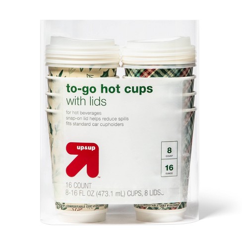 Set Of 8 Cups - Green Ticking With Red,Green Polka Dot Tis The Season  Sleeve Hot/Cold Cups With Lids