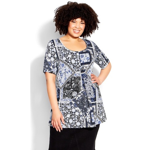 Avenue  Women's Plus Size Liv Pleat Front Tunic - Blue Tie Dye - 26w/28w :  Target