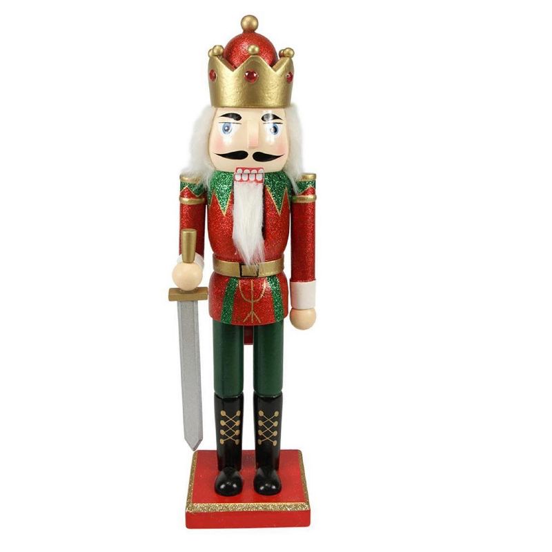 Northlight 14" Red Glittered Nutcracker King with Sword Christmas Tabletop Figurine, 1 of 3