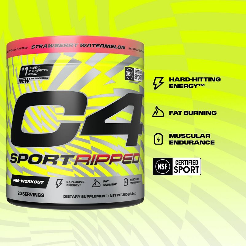 Cellucor C4 Sport Ripped Pre-Workout - Strawberry/Watermelon - 9.9oz/20 Servings, 4 of 10