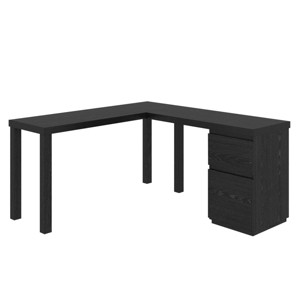 GlasFlength Desks Computer Desk Office Desk Writing Table Desk with Drawers Cabinet for Small Space Home Office, Brown, 59.69"*57.09"*29.53" - 1 of 4