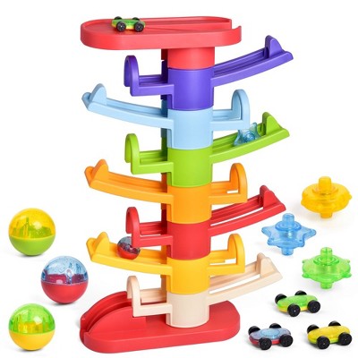 Fun Little Toys 9-Tiered Ball Drop Tower with Cars, Drop and Go Ball Drop Toy for Toddlers