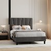 2 Pieces Modern Bed Frame, Twin Platform Bed Frame with Adjustable Headboard, Linen Upholstered Bed Frame, Bedframe with Sturdy Wooden Slats Support - 3 of 4
