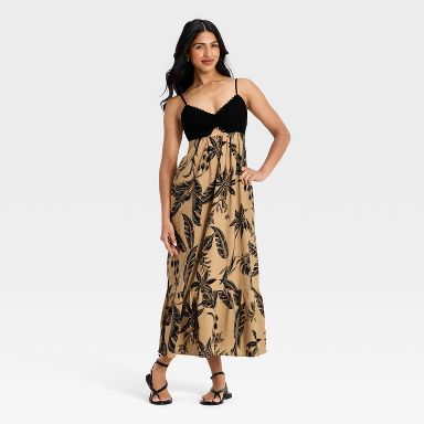Women's Beaded Strap Printed Maxi Dress - A New Day™ Black XS