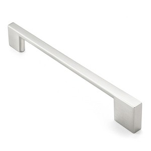 Cauldham Solid Kitchen Cabinet Pulls Handles (6-5/16" Hole Centers) - Modern Thin Profile Drawer/Door Hardware - Style M255 - Satin Nickel - 1 of 4