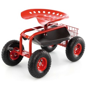 Tangkula Rolling Garden Cart Wagon Scooter w/ 360° Swivel Seat & Storage Tray & Basket - 1 of 4