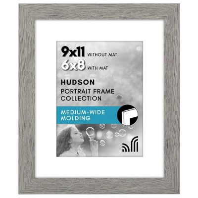 Americanflat 9x11 Picture Frame - Use as 6x8 Frame with Mat or Display 9x11 Photo Without Mat - Hudson Collection - Grey Wood
