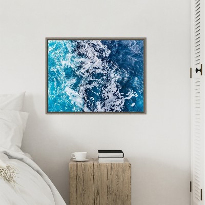 Turbulent Tasman Sea V Abstract Canvas Print with Greywash Frame