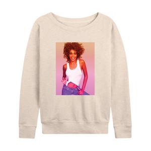 Women's - Whitney Houston - Gradient Photo Lightweight French Terry Wide Neck Long Sleeve Shirt - 1 of 4