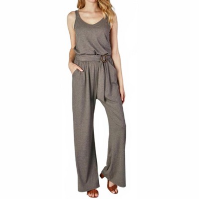 Women's Two Tone Ribbed Knit Jumpsuit - Peace Love Line