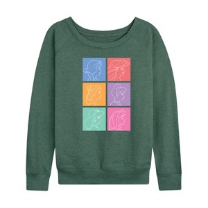 Women's - Disney Princess - Princess Grid Lightweight French Terry Wide Neck Long Sleeve Shirt - 1 of 4