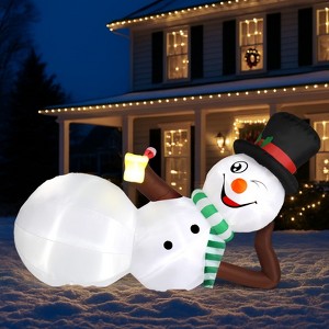 Angel Sar 9.8FT Christmas Inflatable Snowman Decoration, LED Lighted Lying Snowman Yard Decor, Outdoor Lawn Garden Decorations - 1 of 4