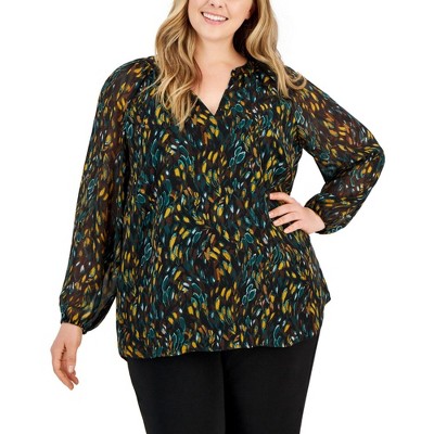 Kasper Womens Abstract-Print Peasant Blouse