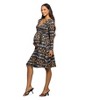 24seven Comfort Apparel Maternity Long Sleeve Wrap Dress with Belt in Brown Blue Geometric Print - 2 of 3