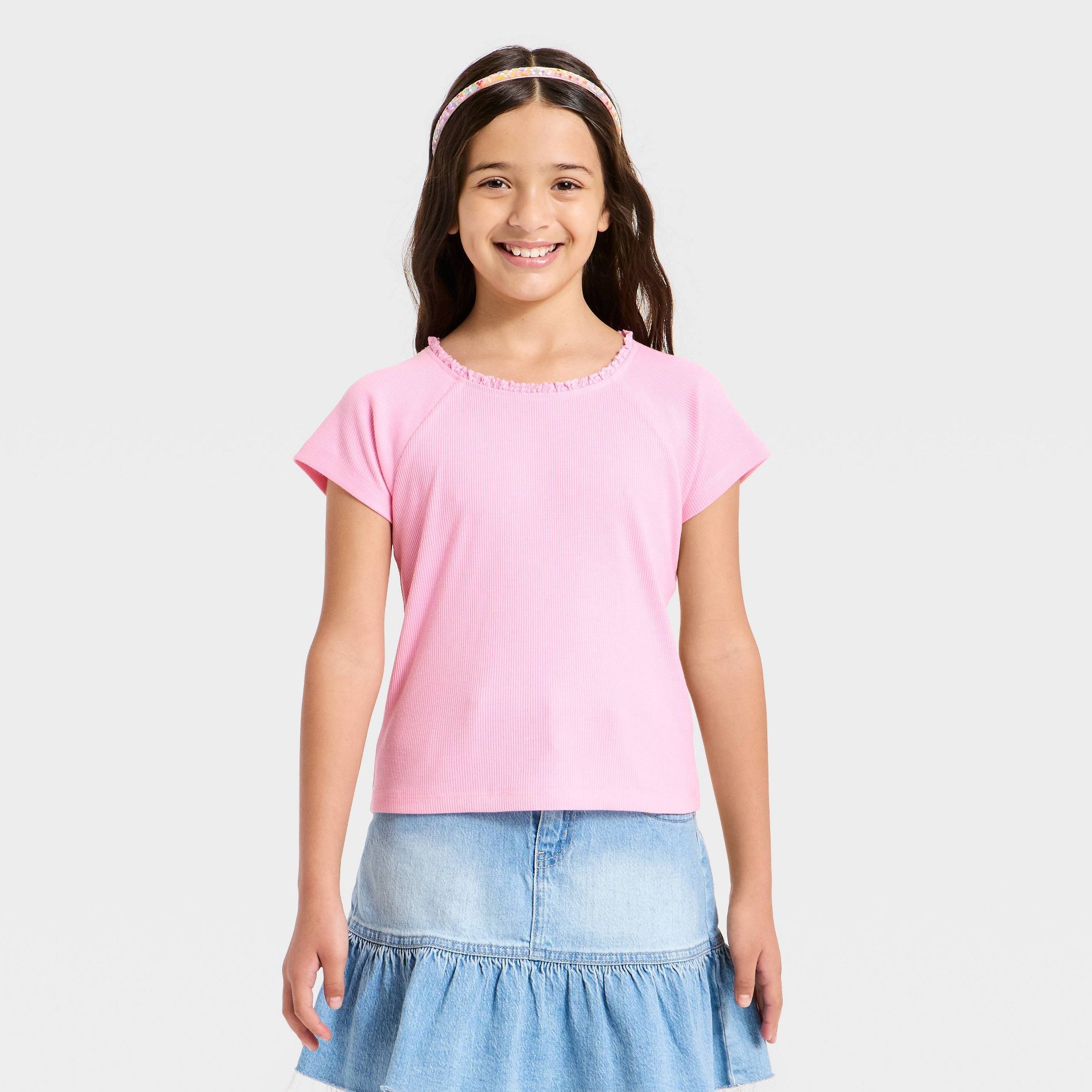 Girls' Short Sleeve Fitted Ribbed T-Shirt - Cat & Jack™ Pink S