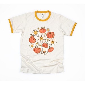 Simply Sage Market Women's Circle Pumpkin Flowers Short Sleeve Ringer Tee - 1 of 3