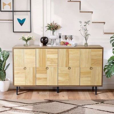 Modern Sideboard Decorative Storage Cabinet, CENGHU Vintage 4-Door Cabinet with Carved Effect Decoration Doors, for Living Room, Bedroom, Hallway