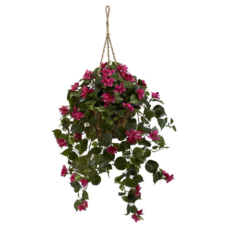 Nearly Natural Bougainvillea Silk Hanging Basket, 1 of 5