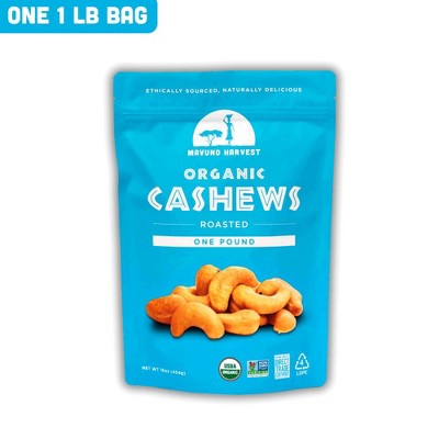 Mavuno Harvest Organic Dry Roasted Cashews, a Delicious Vegan Healthy Snack Packed with Vitamins and Bursting with Flavor - 1 LB Bag