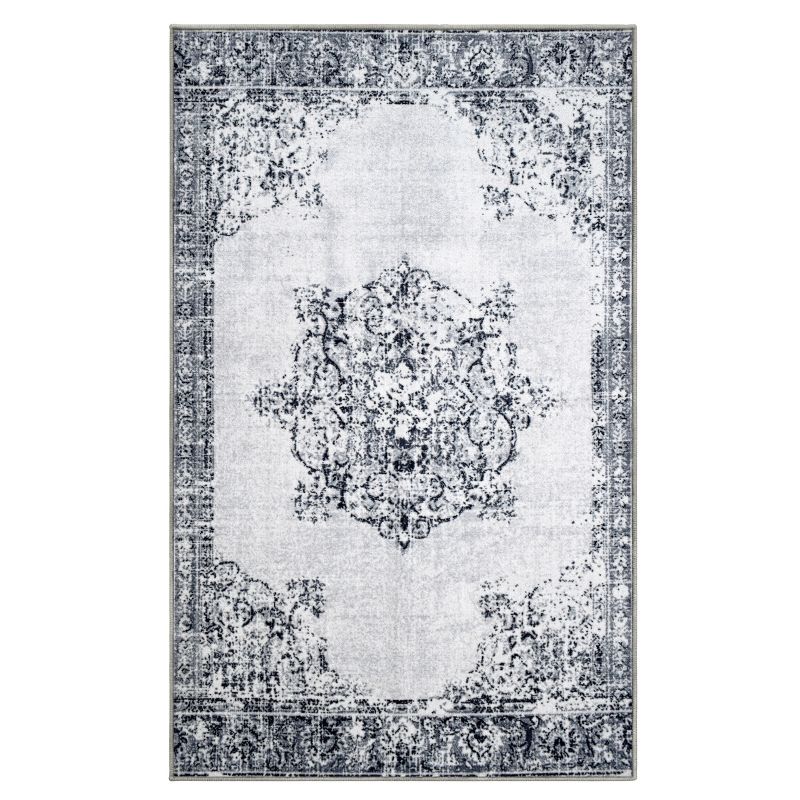 Distressed Medallion Traditional Border Indoor Area Rug or Runner Rug by Blue Nile Mills, 1 of 6