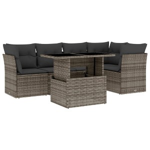 vidaXL 6 Piece Patio Sofa Set with Cushions Gray Poly Rattan - without storage - 1 of 4