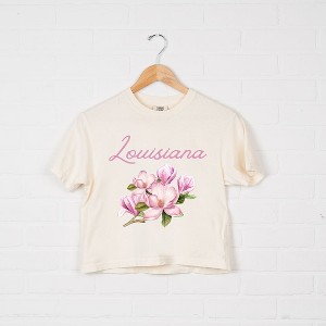 Simply Sage Market Women's Louisiana Flower Colorful Short Sleeve Relaxed Fit Cropped Tee - 1 of 3