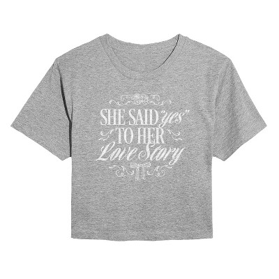 Women's - Instant Message - Yes To Her Love Story Cropped Graphic T-Shirt